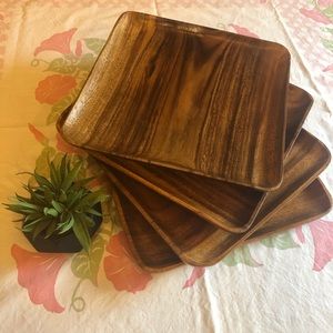 Set of 4 Wood square plates trays 12x12 Acacia
